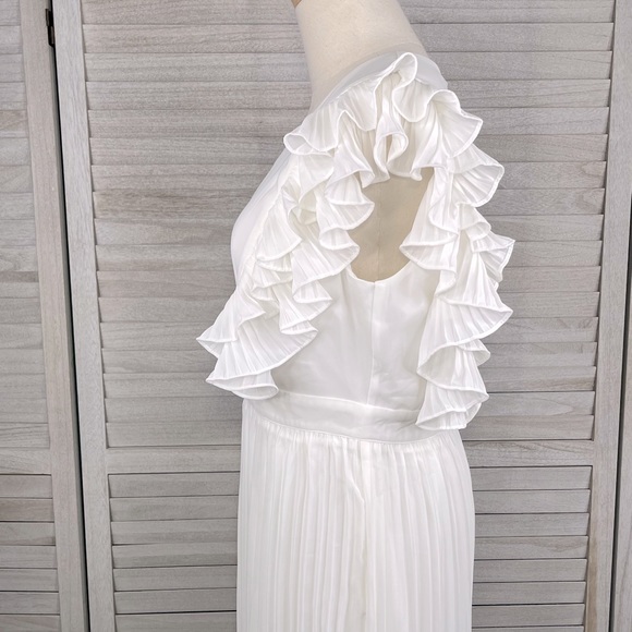 THE CLOTHING COMPANY Bridal Jumpsuit Pleated Wide Legs & Ruffle Sleeves White-L - Picture 5 of 6